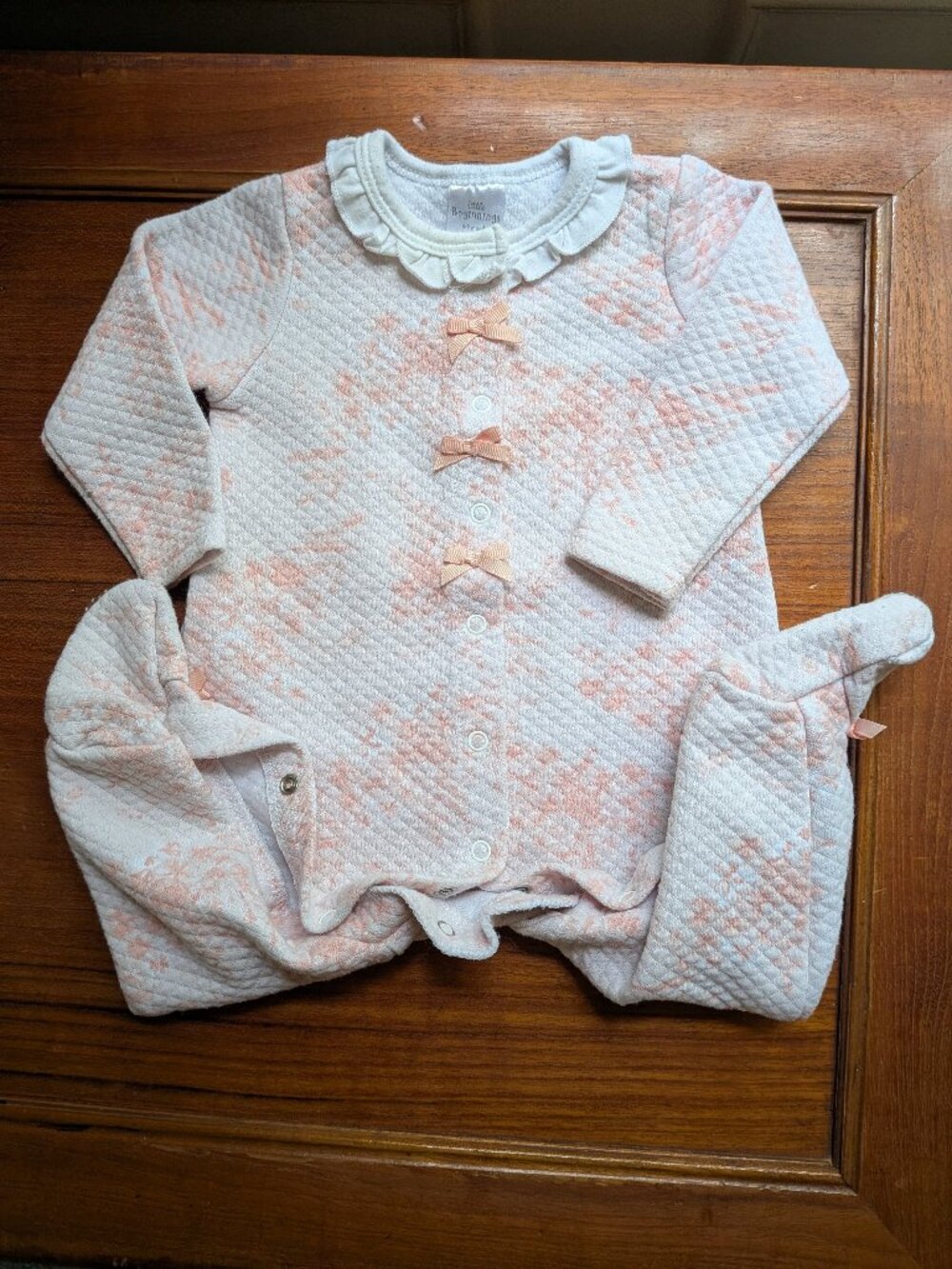 Little Beginnings Baby Girl 6-9M Pink Floral Quilted Footed Sleeper